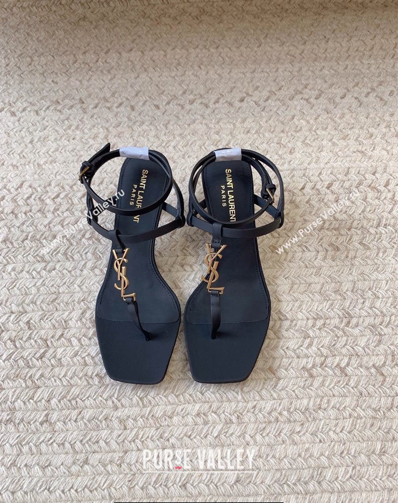 Saint Laurent Heel 6cm cassandra sandals in smooth leather 731606 Black 2024 (kaola-24010807)