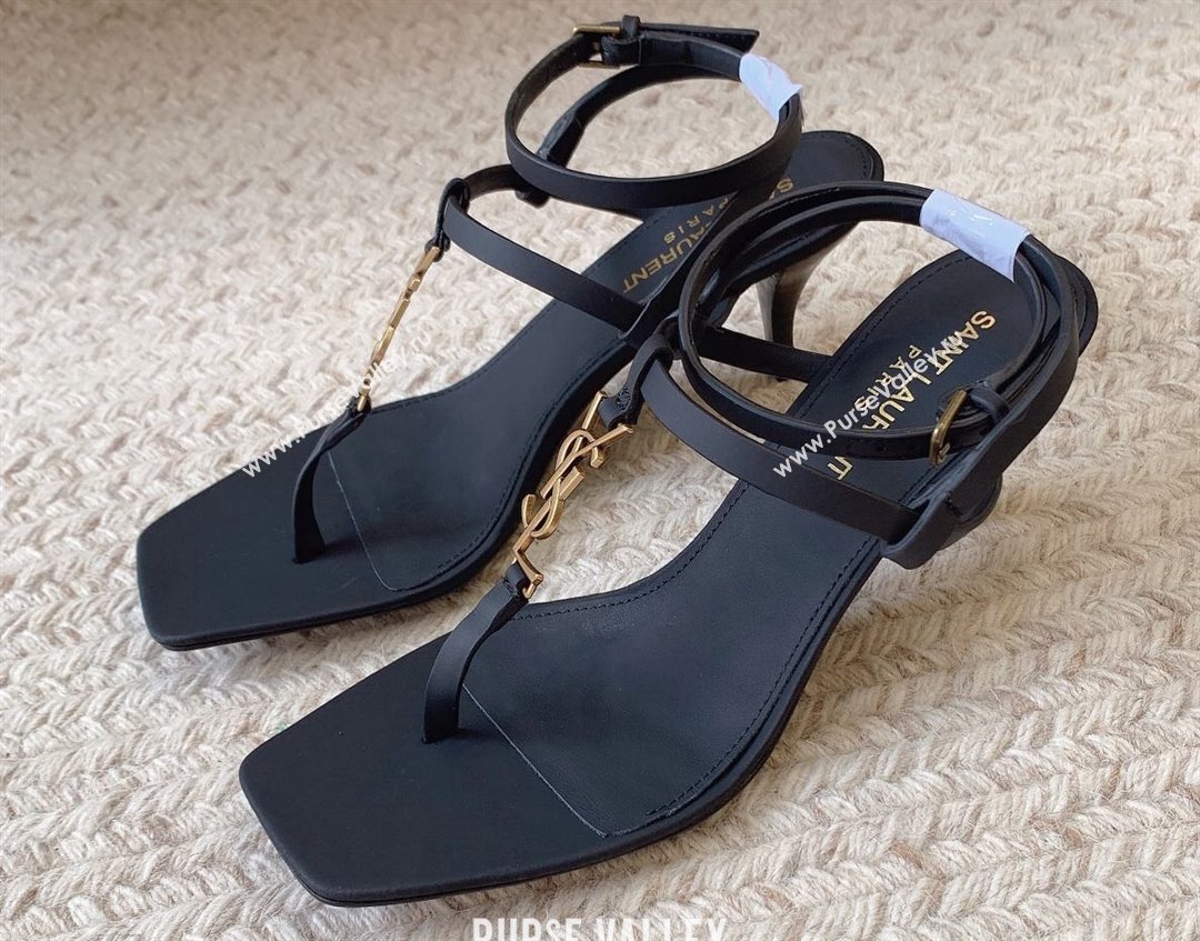 Saint Laurent Heel 6cm cassandra sandals in smooth leather 731606 Black 2024 (kaola-24010807)