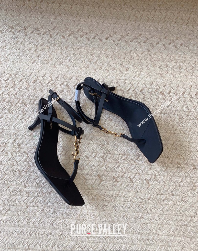 Saint Laurent Heel 6cm cassandra sandals in smooth leather 731606 Black 2024 (kaola-24010807)