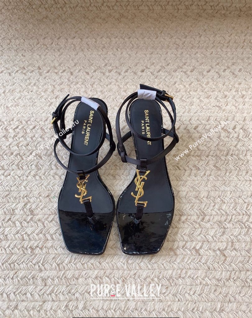 Saint Laurent Heel 6cm cassandra sandals in leather 731606 Patent Black 2024 (kaola-24010809)