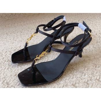 Saint Laurent Heel 6cm cassandra sandals in leather 731606 Patent Black 2024 (kaola-24010809)
