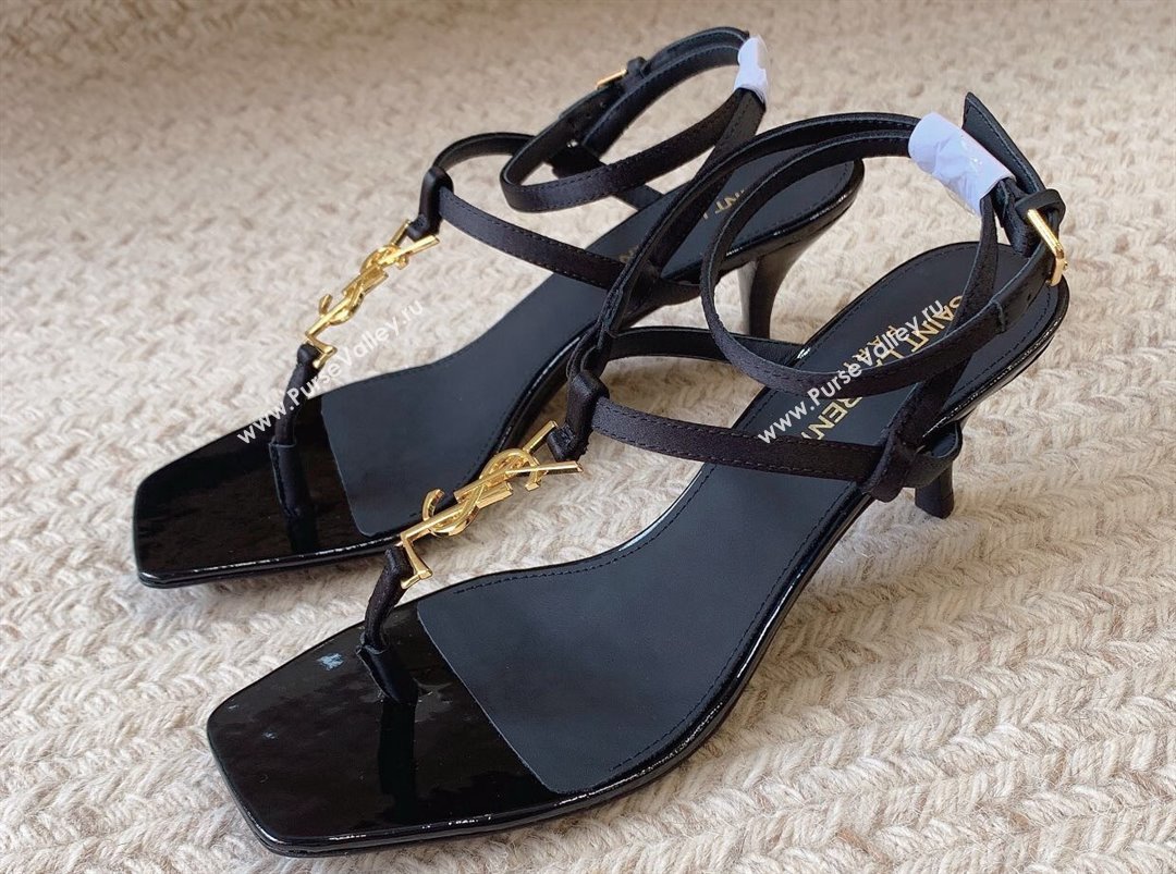 Saint Laurent Heel 6cm cassandra sandals in leather 731606 Patent Black 2024 (kaola-24010809)