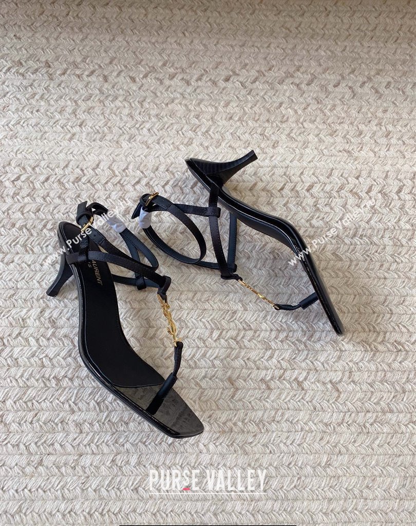 Saint Laurent Heel 6cm cassandra sandals in leather 731606 Patent Black 2024 (kaola-24010809)