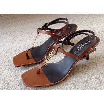Saint Laurent Heel 6cm cassandra sandals in smooth leather 731606 Brown 2024 (kaola-24010808)