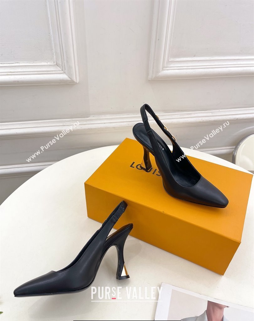 Louis Vuitton Heel 9.5cm Sparkle Slingback Pumps in Calf leather Black 2024 (modeng-24010837)