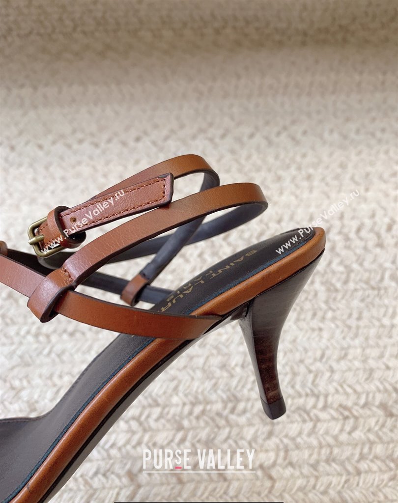 Saint Laurent Heel 6cm cassandra sandals in smooth leather 731606 Brown 2024 (kaola-24010808)