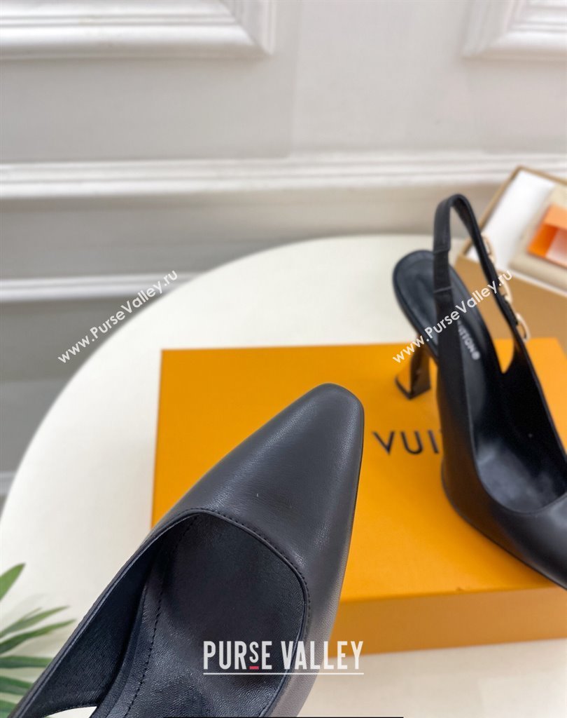 Louis Vuitton Heel 9.5cm Sparkle Slingback Pumps in Calf leather Black 2024 (modeng-24010837)