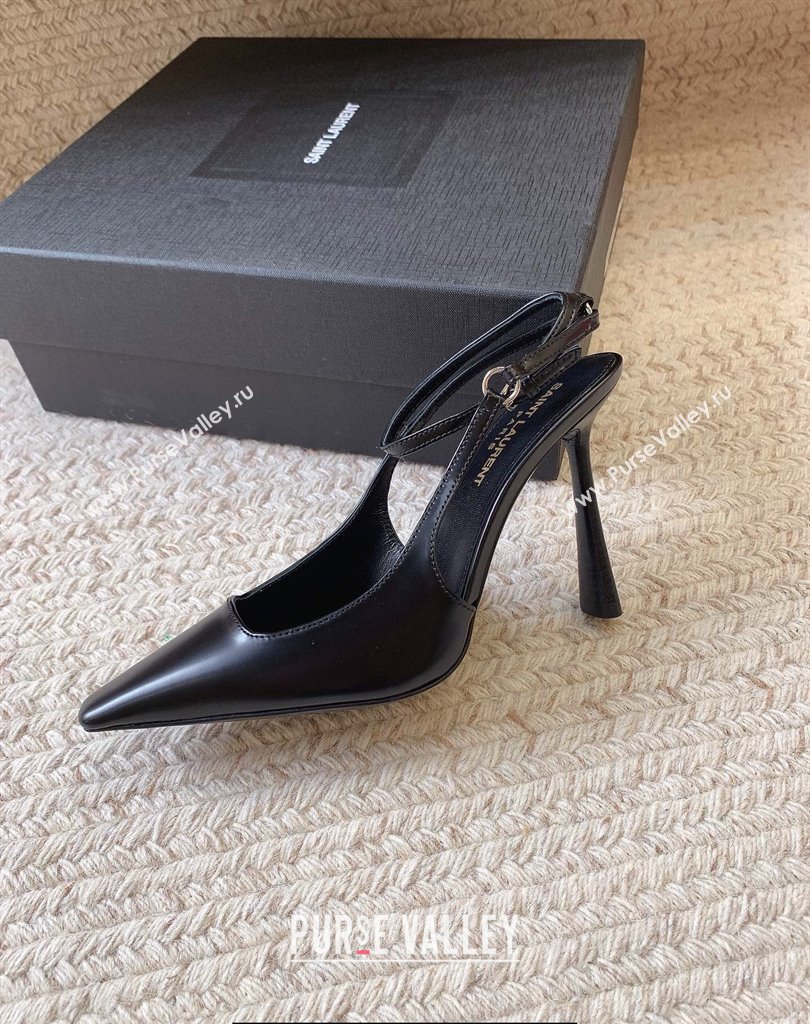 Saint Laurent Heel 11cm CALISTA slingback pumps in smooth leather 756082 Black 2024 (kaola-24010810)