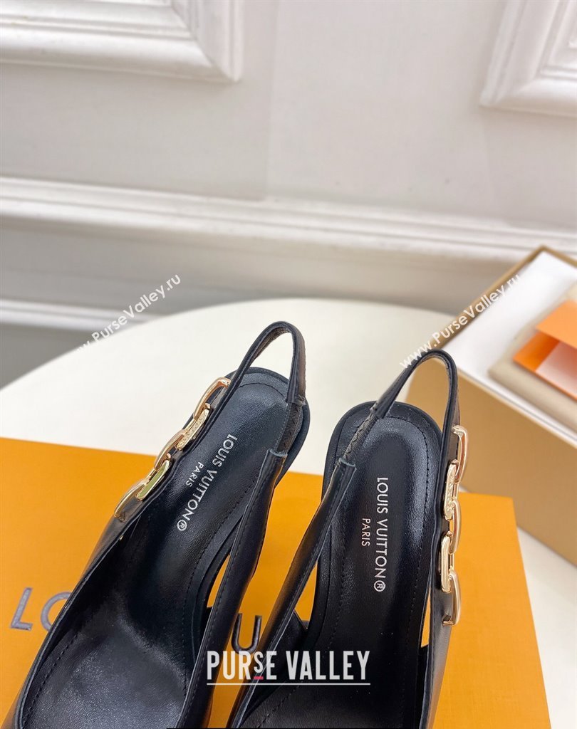 Louis Vuitton Heel 9.5cm Sparkle Slingback Pumps in Calf leather Black 2024 (modeng-24010837)