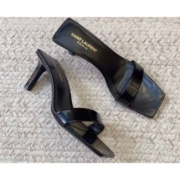 Saint Laurent Heel 6.5cm pam mules in glazed leather 755359 Black 2024 (kaola-24010814)