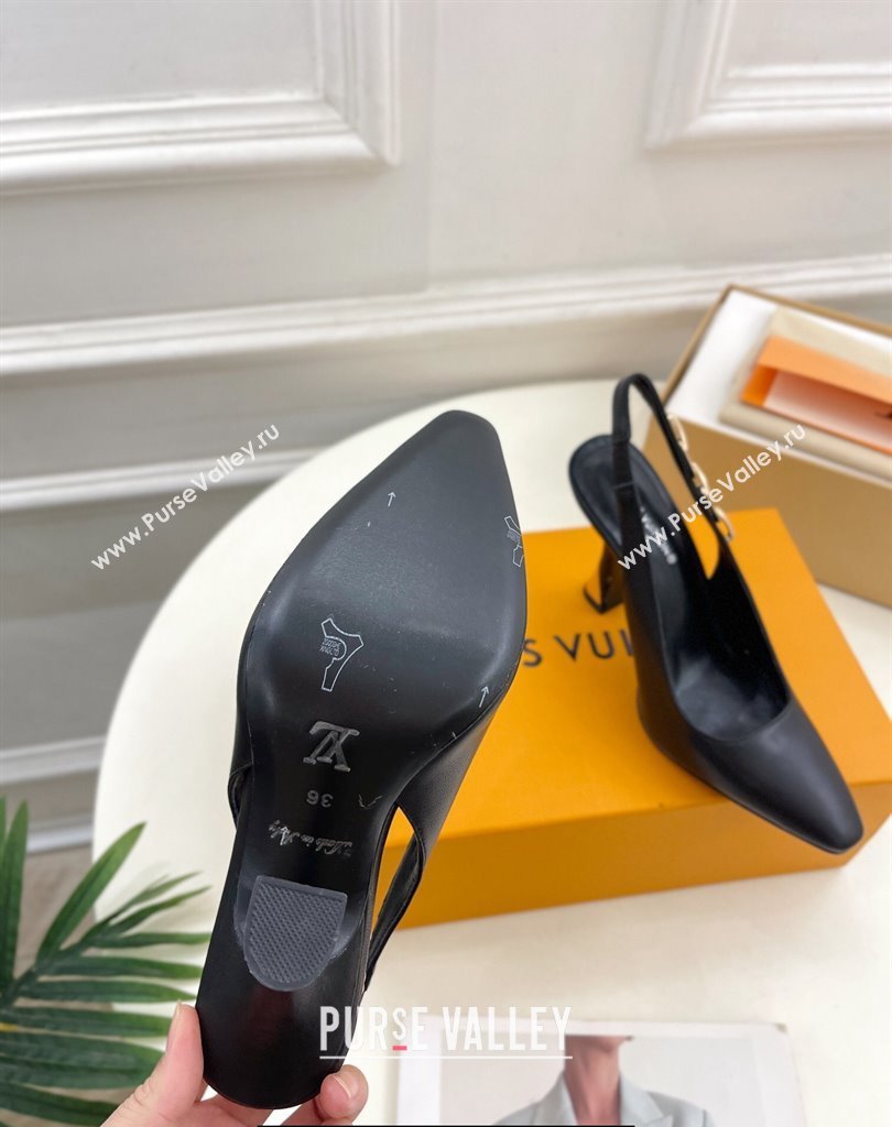 Louis Vuitton Heel 9.5cm Sparkle Slingback Pumps in Calf leather Black 2024 (modeng-24010837)