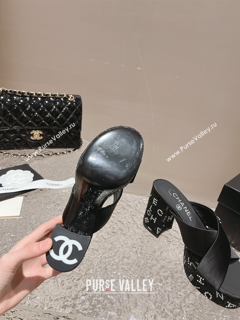 Chanel Heel 5cm/9cm Grosgrain Strass Mules Black 2024 (modeng-24010601)