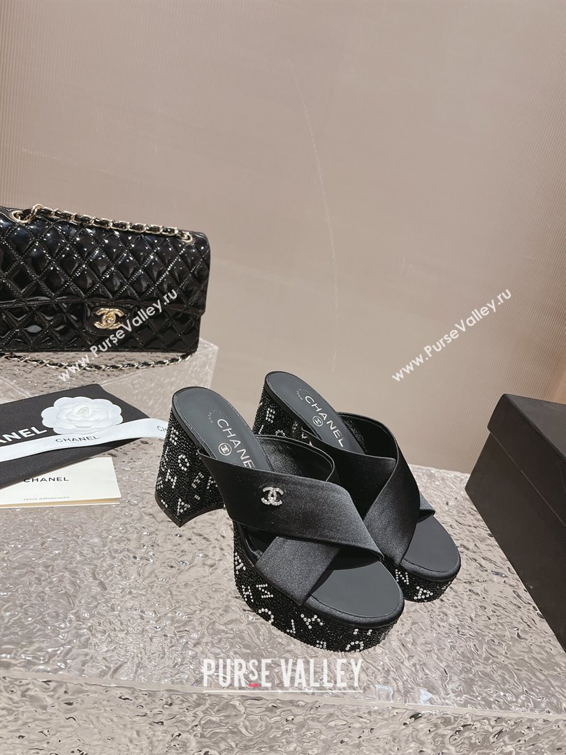 Chanel Heel 5cm/9cm Grosgrain Strass Mules Black 2024 (modeng-24010601)