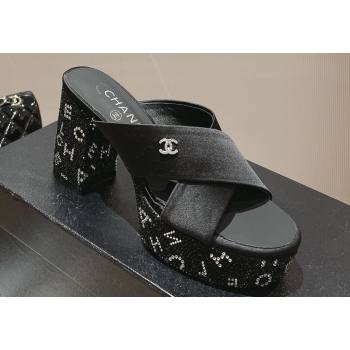 Chanel Heel 5cm/9cm Grosgrain Strass Mules Black 2024 (modeng-24010601)