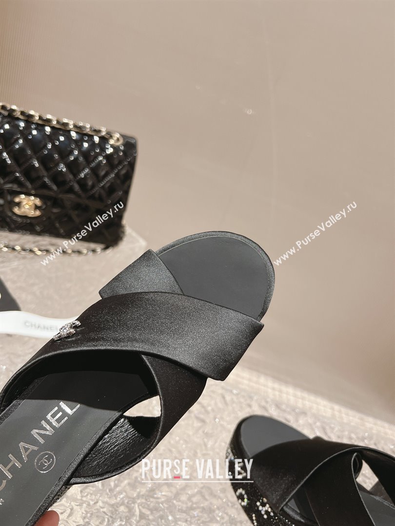 Chanel Heel 5cm/9cm Grosgrain Strass Mules Black 2024 (modeng-24010601)