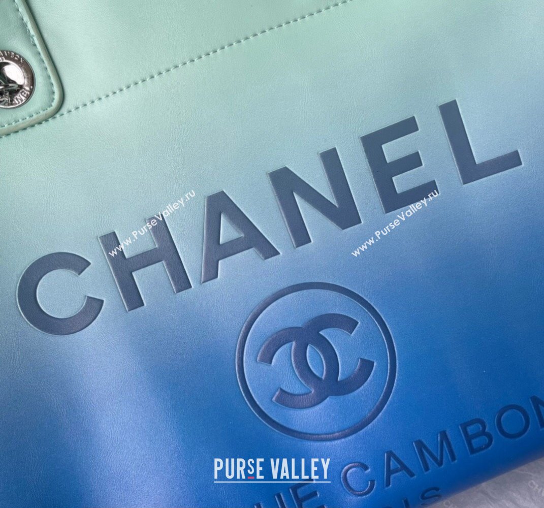 Chanel Shaded Calfskin Silver-Tone Metal Shopping Bag AS3351 Turquoise Blue 2024 (jiyuan-24010610)