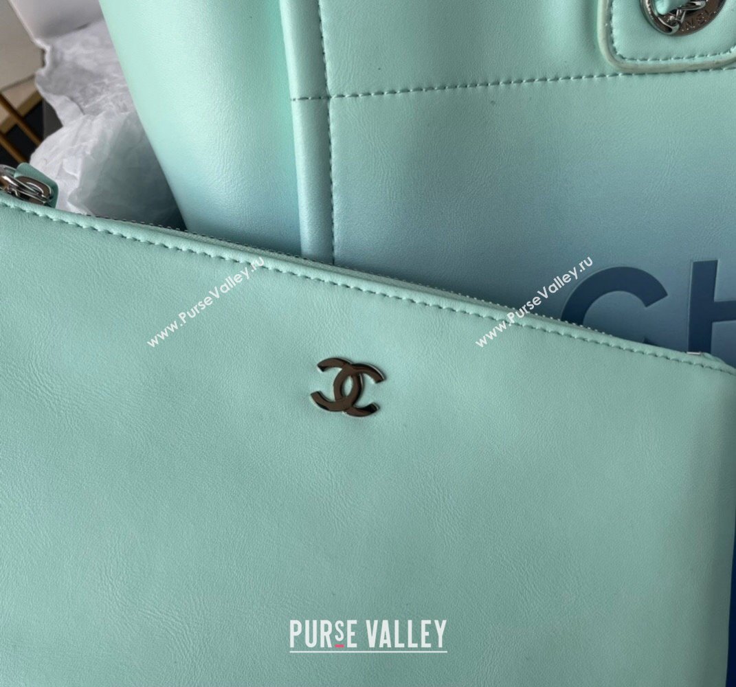 Chanel Shaded Calfskin Silver-Tone Metal Shopping Bag AS3351 Turquoise Blue 2024 (jiyuan-24010610)
