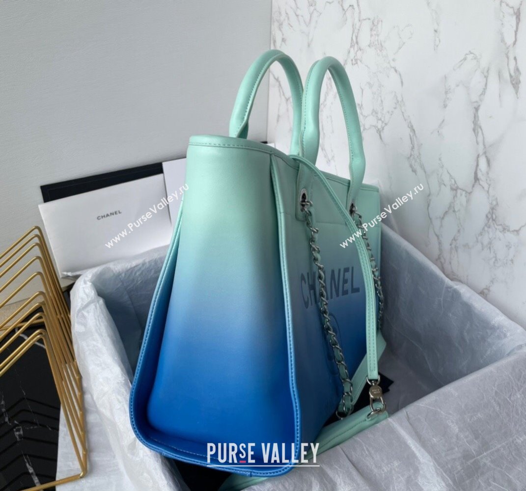 Chanel Shaded Calfskin Silver-Tone Metal Shopping Bag AS3351 Turquoise Blue 2024 (jiyuan-24010610)
