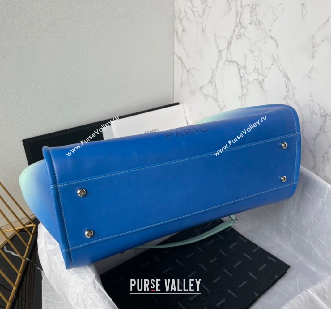 Chanel Shaded Calfskin Silver-Tone Metal Shopping Bag AS3351 Turquoise Blue 2024 (jiyuan-24010610)