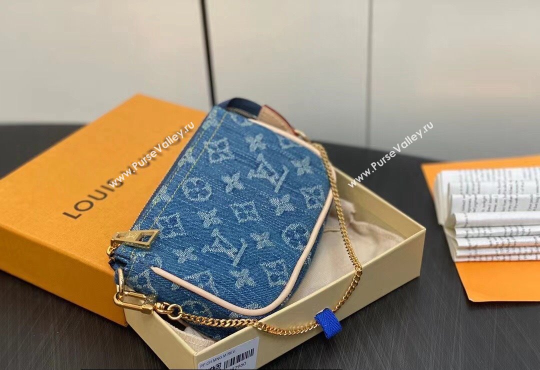 Louis Vuitton Monogram Denim Mini Pochette Accessoires M82960 Blue 2024 (kiki-24010808)