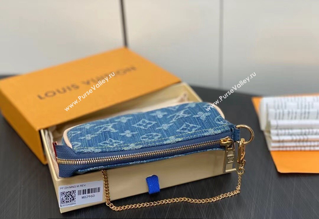 Louis Vuitton Monogram Denim Mini Pochette Accessoires M82960 Blue 2024 (kiki-24010808)