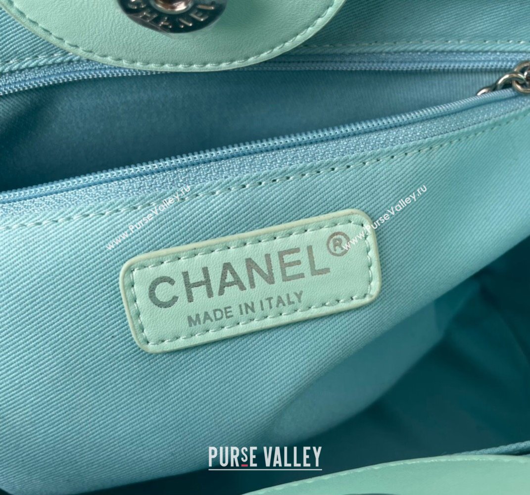 Chanel Shaded Calfskin Silver-Tone Metal Shopping Bag AS3351 Turquoise Blue 2024 (jiyuan-24010610)
