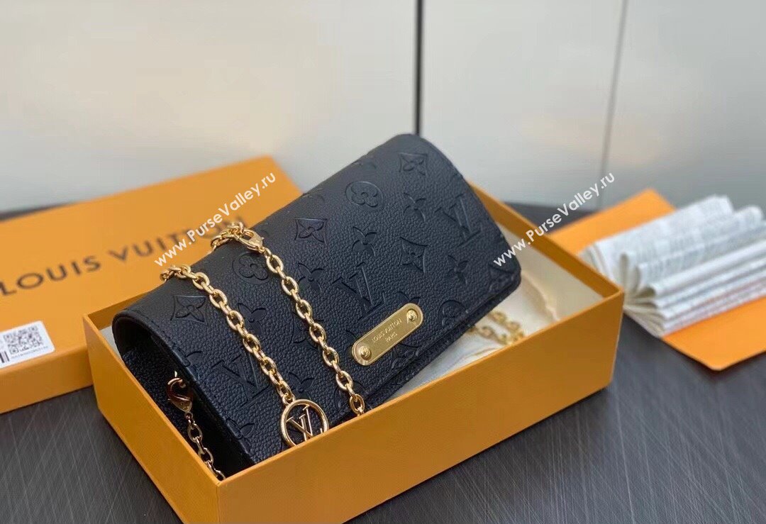 Louis Vuitton Monogram Empreinte Leather Wallet On Chain Lily Bag M46919 Black 2024 (kiki-24010809)