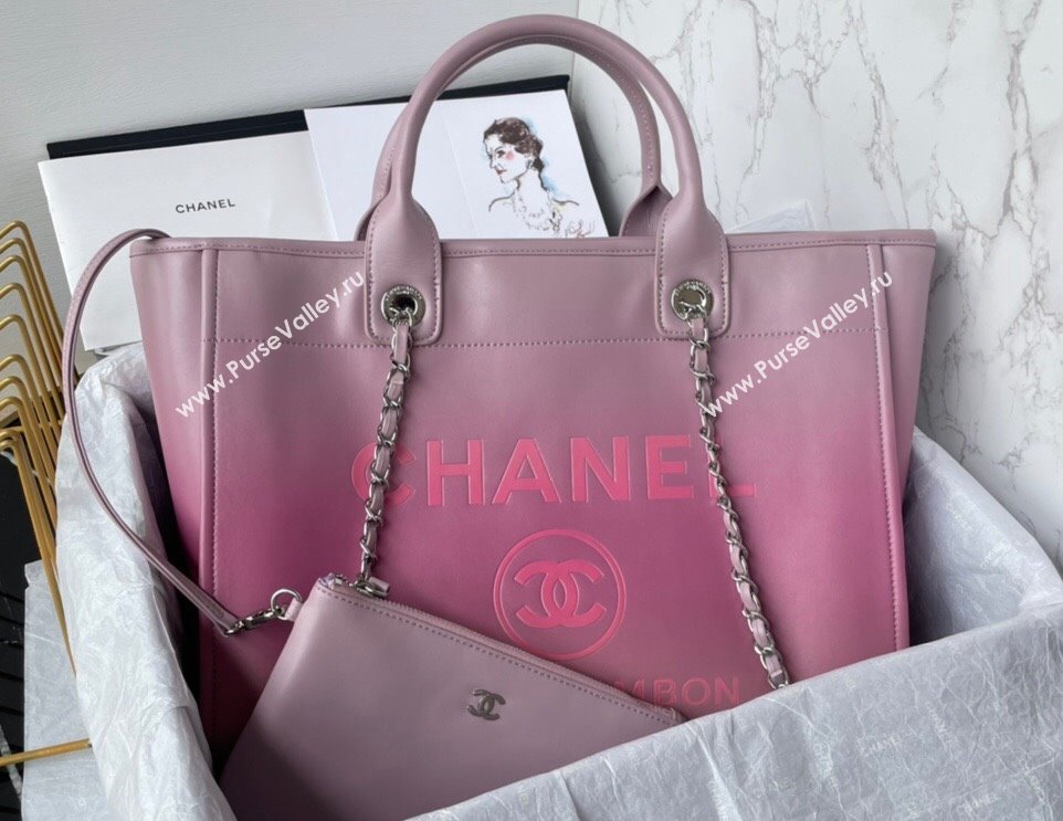 Chanel Shaded Calfskin Silver-Tone Metal Shopping Bag AS3351 Pink 2024 (jiyuan-24010611)