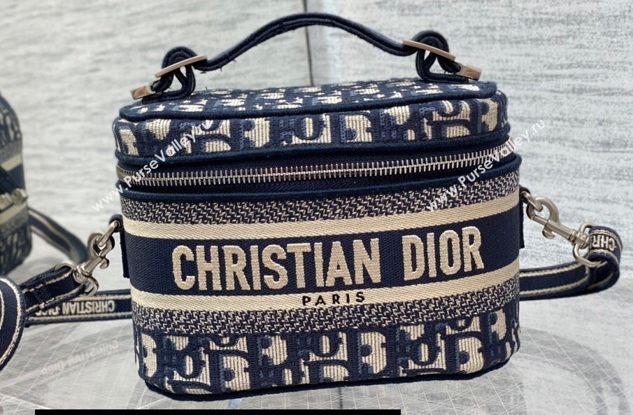 Dior Small Vanity Case Bag in Blue Dior Oblique Jacquard (XXG-24010607)