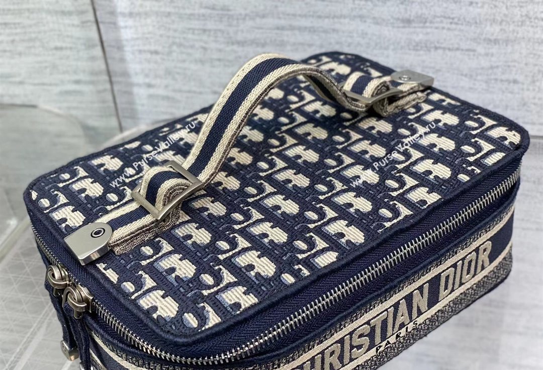 Dior Cosmetic Vanity Case Bag in Blue Dior Oblique Jacquard (XXG-24010606)