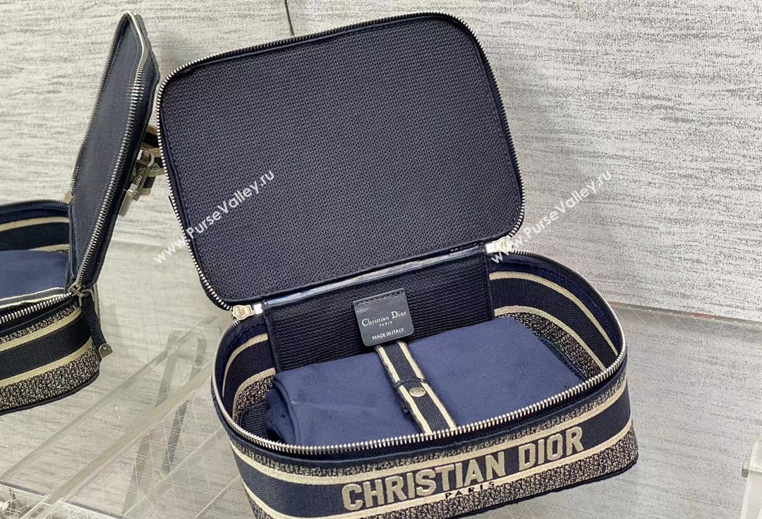 Dior Cosmetic Vanity Case Bag in Blue Dior Oblique Jacquard (XXG-24010606)