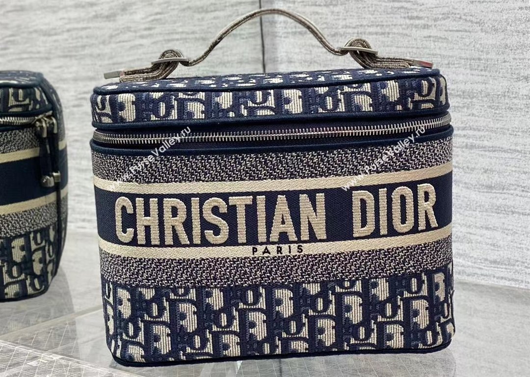 Dior Large Vanity Case Bag in Blue Dior Oblique Jacquard (XXG-24010605)