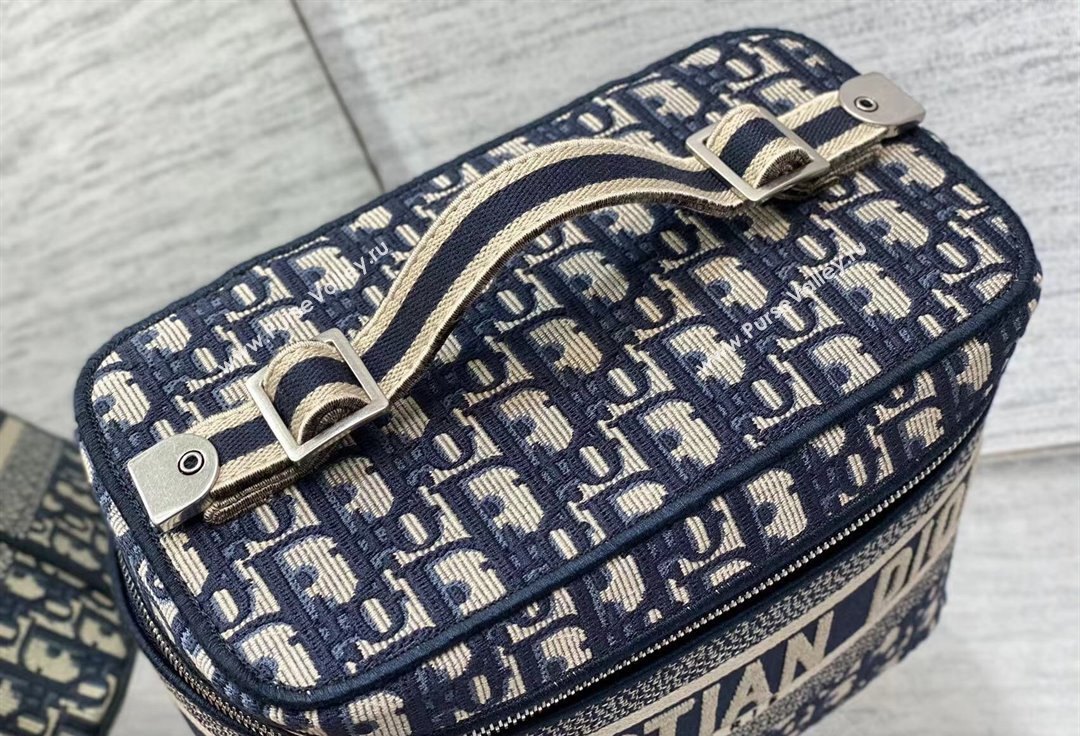 Dior Large Vanity Case Bag in Blue Dior Oblique Jacquard (XXG-24010605)