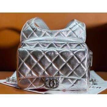 chanel Metallic Lambskin Silver-Tone Metal Backpack Bag AS4621 Silver 2024 (jiyuan-24010609)