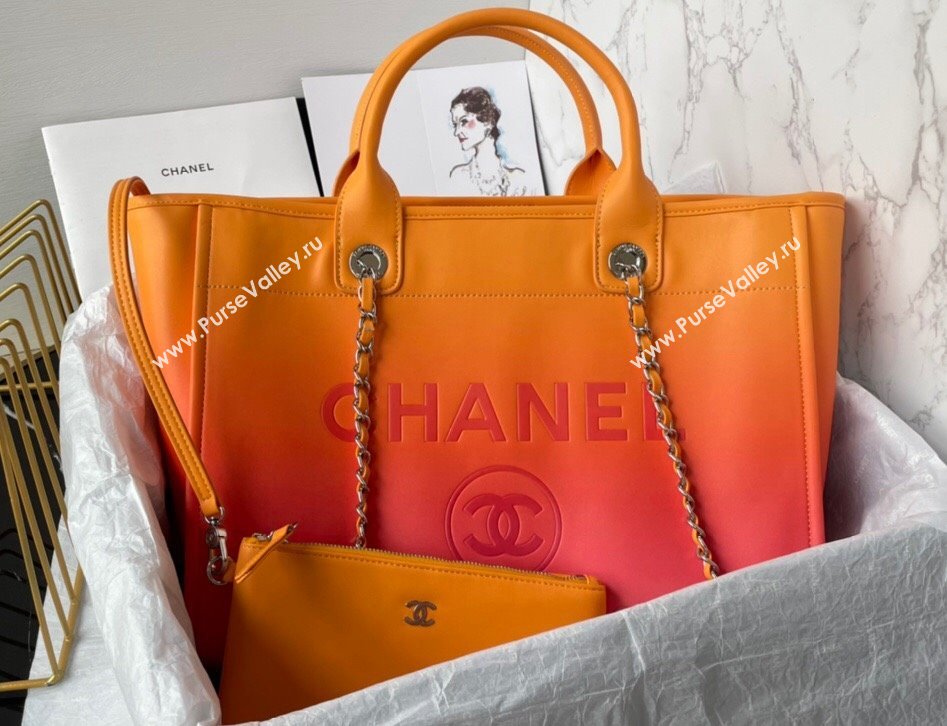 Chanel Shaded Calfskin Silver-Tone Metal Shopping Bag AS3351 Orange 2024 (jiyuan-24010612)