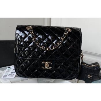 chanel Mirror Calfskin Calfskin Gold-Tone Metal Backpack Bag Star Coin Purse AS4649 Black 2024 (jiyuan-24010604)