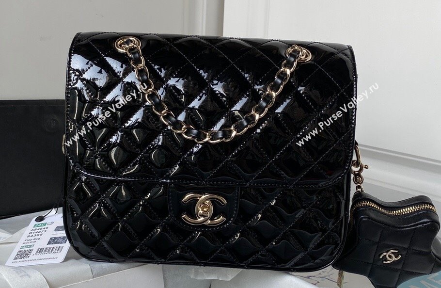 chanel Mirror Calfskin Calfskin Gold-Tone Metal Backpack Bag Star Coin Purse AS4649 Black 2024 (jiyuan-24010604)