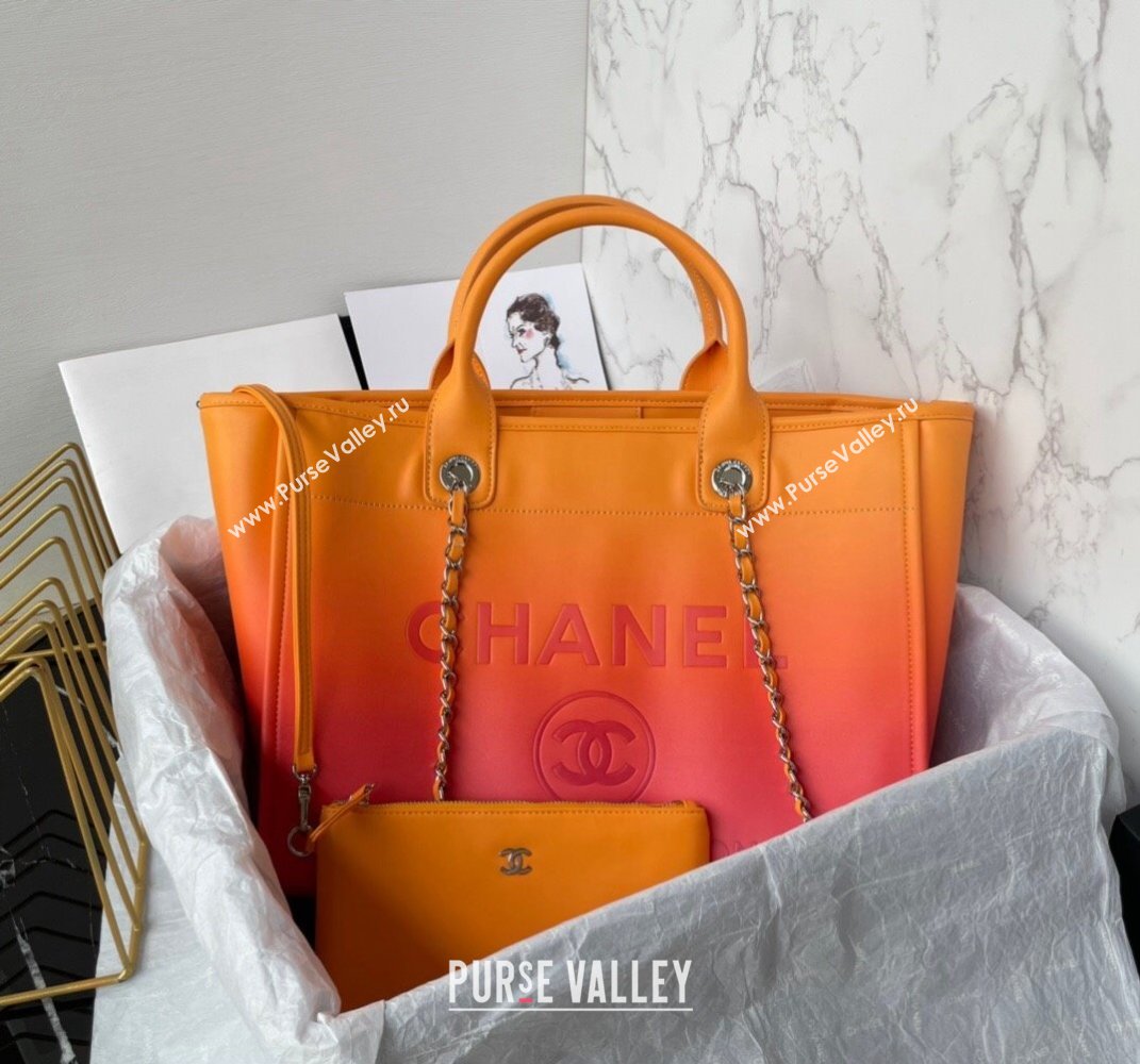 Chanel Shaded Calfskin Silver-Tone Metal Shopping Bag AS3351 Orange 2024 (jiyuan-24010612)