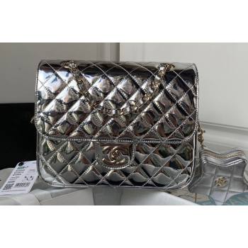 chanel Mirror Calfskin Calfskin Gold-Tone Metal Backpack Bag Star Coin Purse AS4649 Metallic Silver 2024 (jiyuan-24010606)
