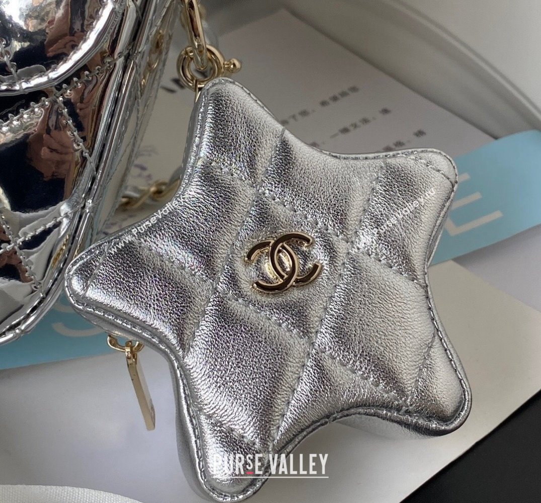 chanel Mirror Calfskin Calfskin Gold-Tone Metal Backpack Bag Star Coin Purse AS4649 Metallic Silver 2024 (jiyuan-24010606)
