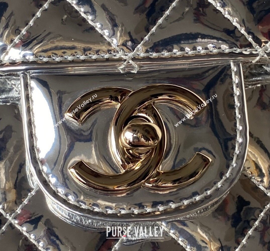 chanel Mirror Calfskin Calfskin Gold-Tone Metal Backpack Bag Star Coin Purse AS4649 Metallic Silver 2024 (jiyuan-24010606)