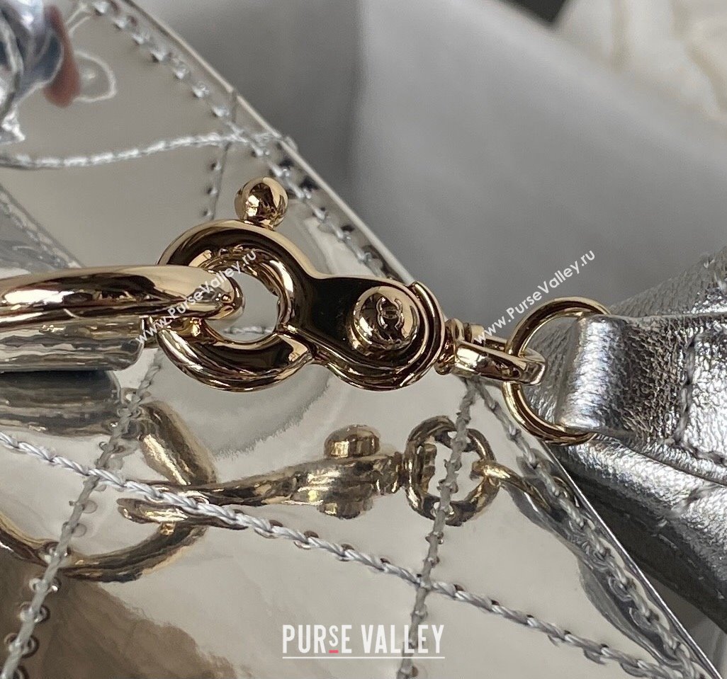 chanel Mirror Calfskin Calfskin Gold-Tone Metal Backpack Bag Star Coin Purse AS4649 Metallic Silver 2024 (jiyuan-24010606)