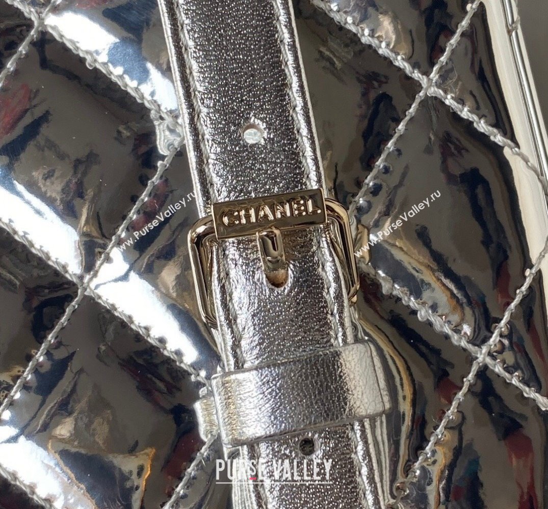 chanel Mirror Calfskin Calfskin Gold-Tone Metal Backpack Bag Star Coin Purse AS4649 Metallic Silver 2024 (jiyuan-24010606)