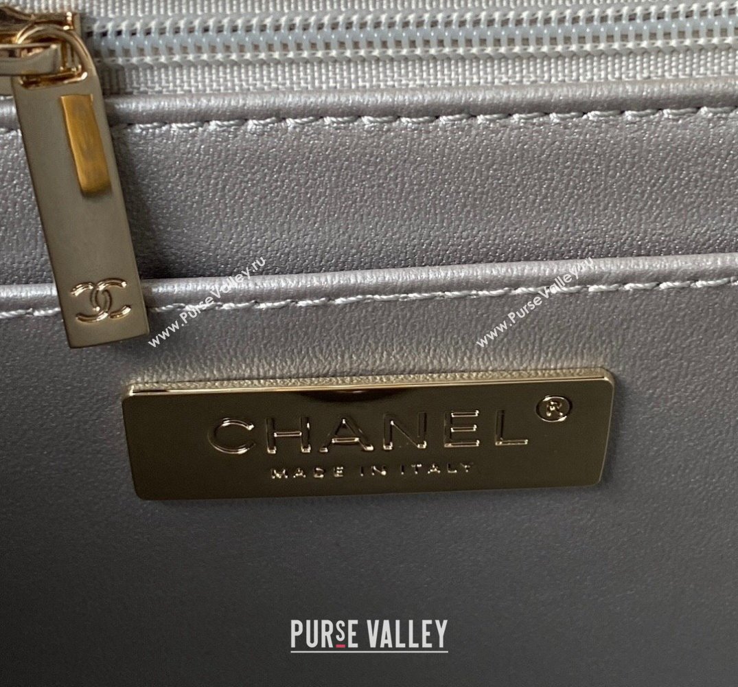 chanel Mirror Calfskin Calfskin Gold-Tone Metal Backpack Bag Star Coin Purse AS4649 Metallic Silver 2024 (jiyuan-24010606)