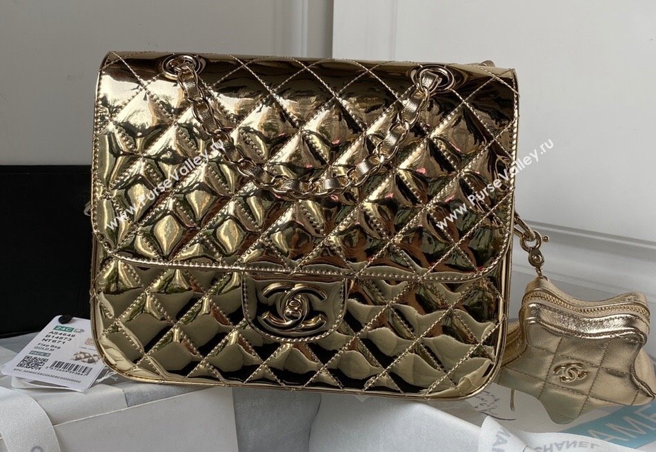 chanel Mirror Calfskin Calfskin Gold-Tone Metal Backpack Bag Star Coin Purse AS4649 Metallic Gold 2024 (jiyuan-24010605)