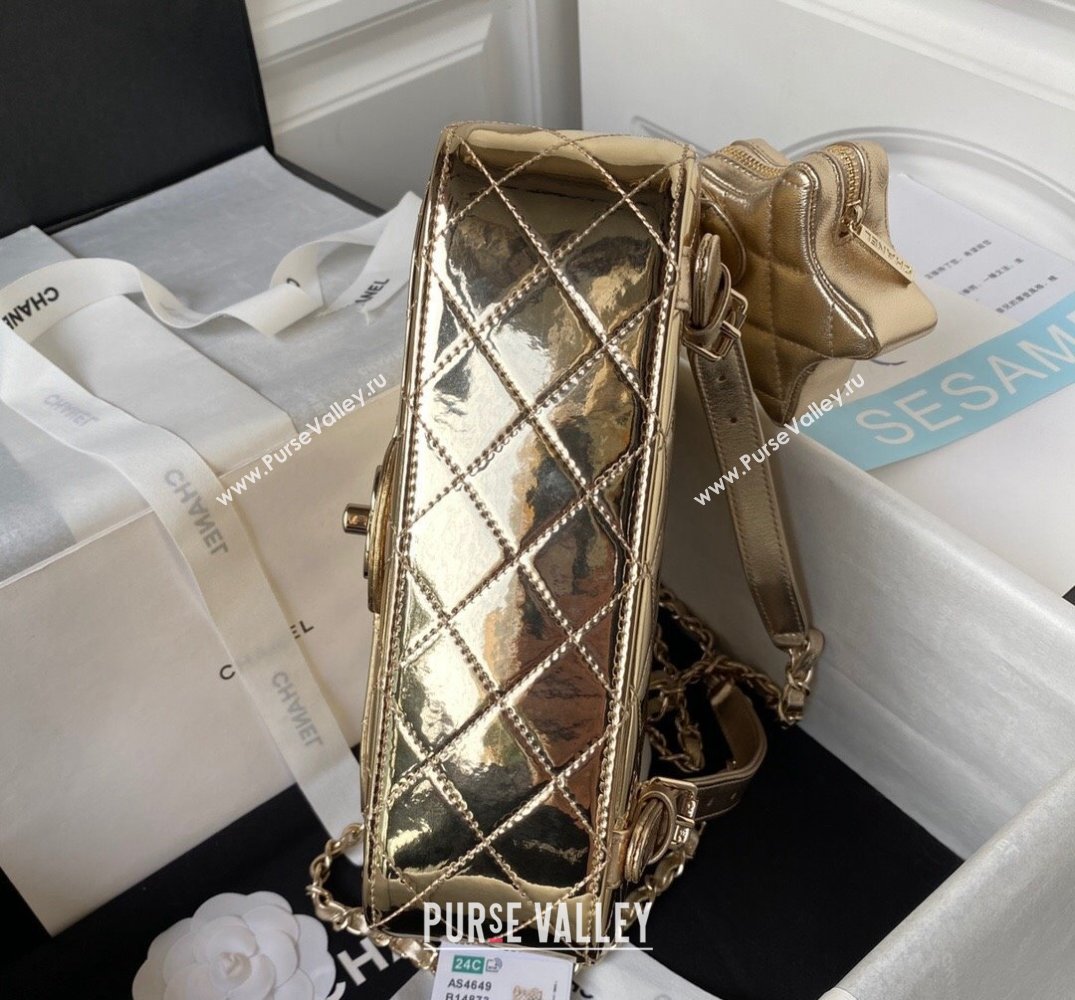 chanel Mirror Calfskin Calfskin Gold-Tone Metal Backpack Bag Star Coin Purse AS4649 Metallic Gold 2024 (jiyuan-24010605)