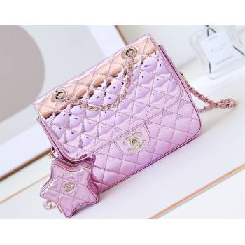 chanel Mirror Calfskin Calfskin Gold-Tone Metal Backpack Bag Star Coin Purse AS4649 Metallic Light Purple 2024 (jiyuan-24010607)