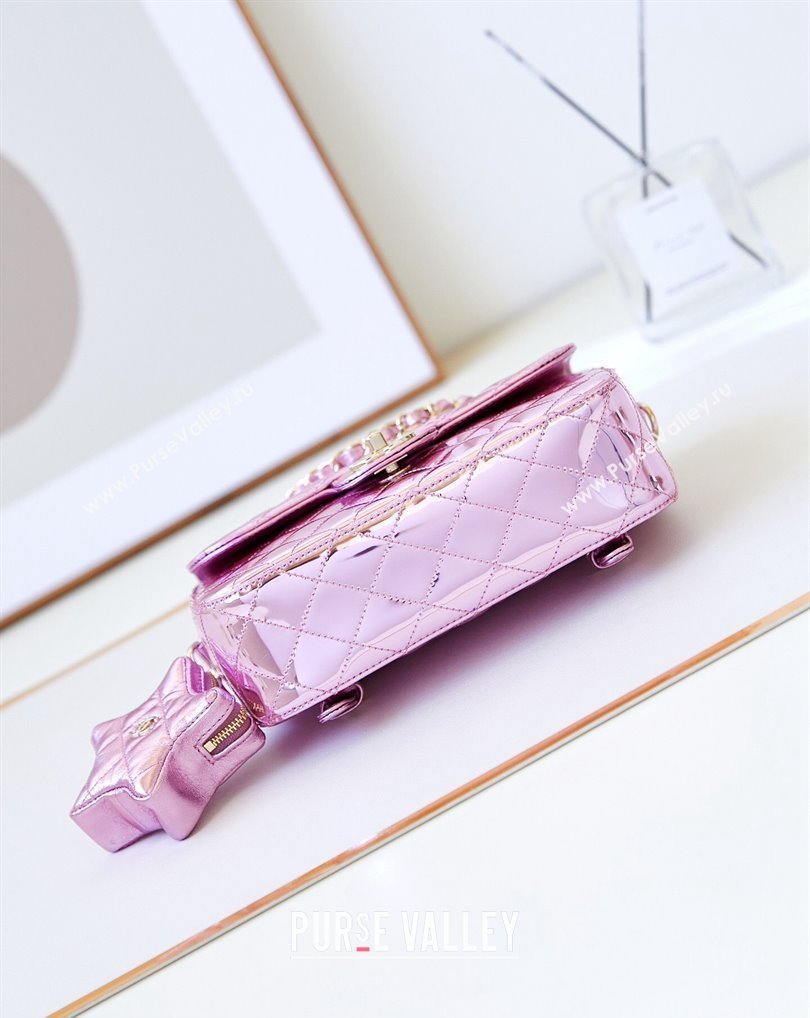 chanel Mirror Calfskin Calfskin Gold-Tone Metal Backpack Bag Star Coin Purse AS4649 Metallic Light Purple 2024 (jiyuan-24010607)