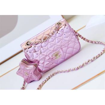 chanel Mirror Calfskin Calfskin Gold-Tone Metal Mini Flap Bag Star Coin Purse AS4646 Metallic Light Purple 2024 (jiyuan-24010608