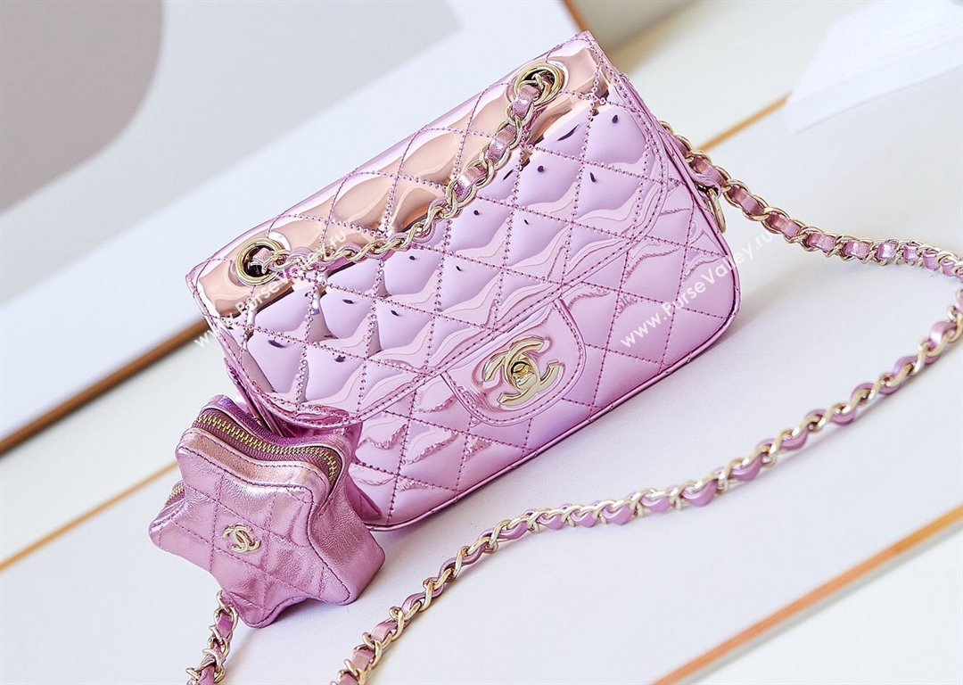 chanel Mirror Calfskin Calfskin Gold-Tone Metal Mini Flap Bag Star Coin Purse AS4646 Metallic Light Purple 2024 (jiyuan-24010608